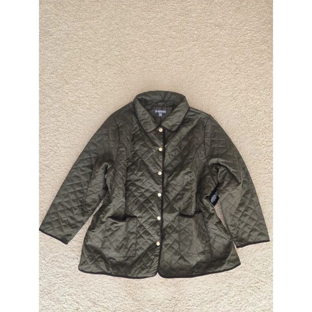 Jessica London Quilted Olive Dark Forest Green Lightweight Fall Jacket